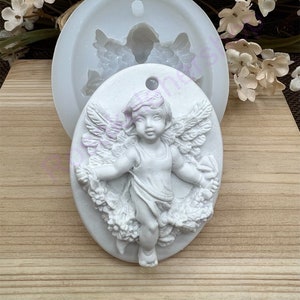 XX-LARGE Angel cherub-Cupid Cameo silicone mold #19 for Christmas ornament-Resin-handcrafts-Clay-soap-wax-religious-baptism-first communion.