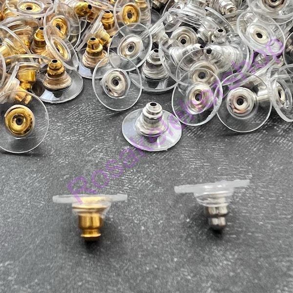 Stainless Steel Comfort bullet Clutch Stud Earring Backs w/ Clear Pad-Ear Nuts-Loose Clear Earring Backs-Plastic Earring Backs