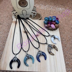 Natural Half Moon stone-Crystal-Pendant Necklace-Lava Rock Stone-necklace for Women-Healing Crystal-Point Energy-Protection Necklace-moon