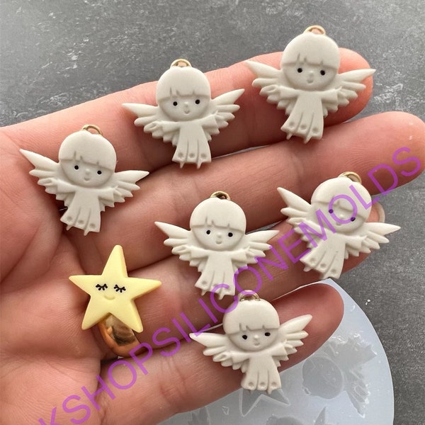 Angels-star small size silicone mold for Resin-crafts-Clay-Jewelry-soap embeds-wax-Christmas-jewelry-fondant-handmade mold. (SMALL-SHALLOW)