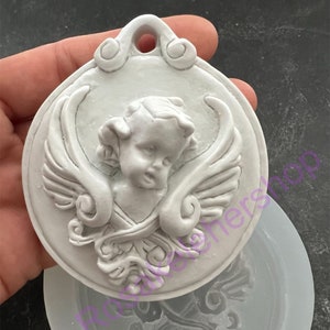XX-LARGE Angel cherub Cameo silicone mold-cupid-christmas ornament-Resin-crafts-Clay-soap-wax-religious-saint-church-baptism-first communion