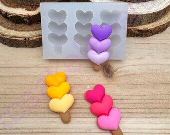 Valentines lollipop Hearts handmade silicone mold for Fondant-Resin-crafts-Clay-Candy-Jewelry making-chocolate and more.