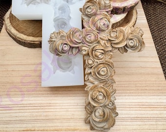 Roses cross handmade silicone mold for Fondant-Resin-Clay-Candy-crafts-chocolate-candy-plaster-Christmas ornament-religious-church mold.