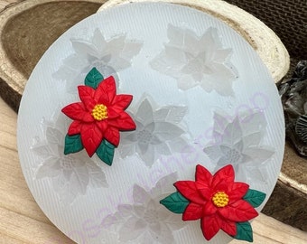 Poinsettia handmade silicone mold small flower for Christmas-fondant-Resin-polymer Clay-Jewelry making-handcrafts-candy-chocolate and more.