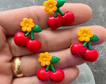 Cherries with flower-fruit-food handmade silicone mold for Fondant-Resin-Clay-Candy-Jewelry making-crafts-chocolate and more.(Small)