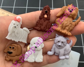 Dogs-puppy-pets handmade silicone mold (SMALL / SHALLOW) for Fondant-Resin-crafts-Clay-Candy-chocolate-plaster-Jewelry making-craft supplies