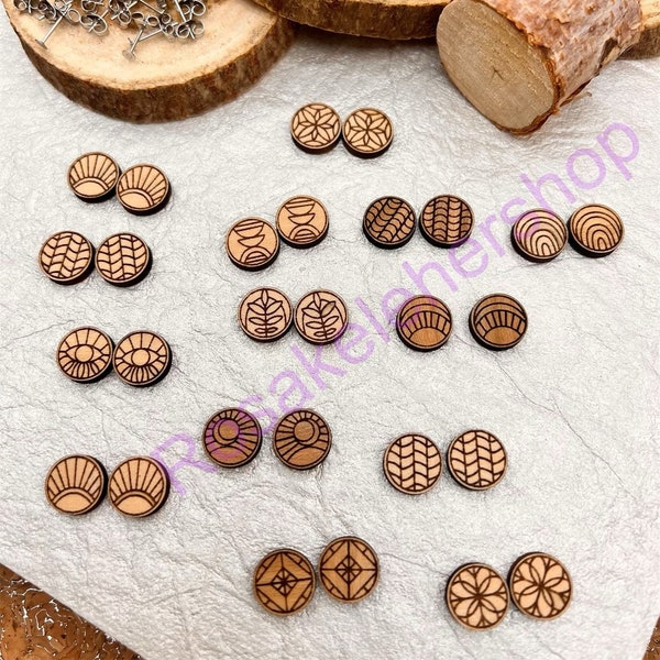 ABSTRACT round blank Stud Earrings-Unfinished wood earrings-Blank cutouts-handmade jewelry blanks.