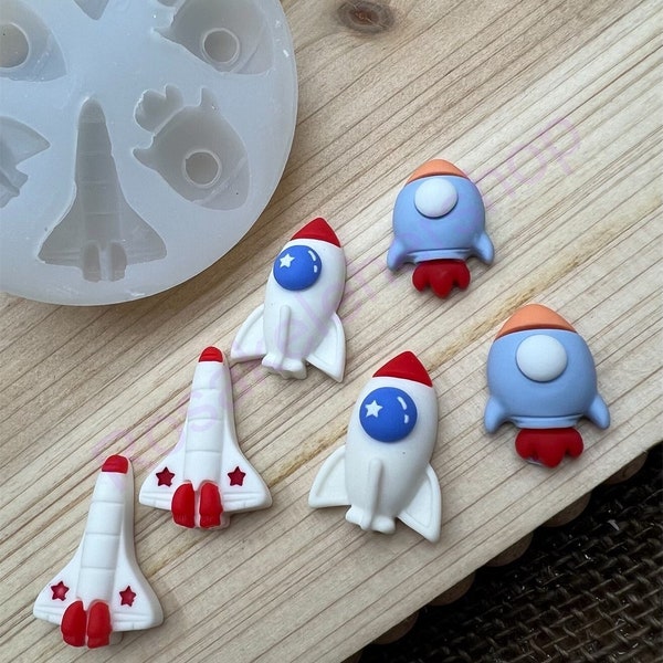 Mix of Spaceplane-rockets ship flat back silicone mold for Fondant-Resin-polymer Clay-Candy-Jewelry-handcraft-handmade mold-wax-soap embeds.