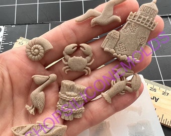 Light house-seashell-Lobster-bird-crab-boat Silicone Mold  (VERY SMALL) Sea-Beach-Ocean-Fondant-Resin-crafts- clay-handmade molds