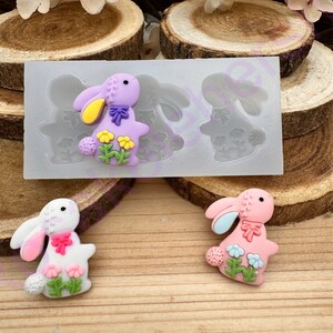 Spring Easter Bunny-Rabbit handmade silicone mold for Fondant-Resin-crafts-Clay-Candy-Jewelry making-chocolate-plaster and more.