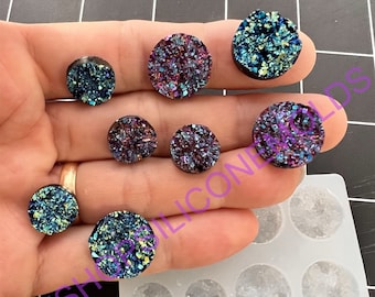 Round Druzy crystal handmade silicone mold SMALL SHALLOW-for fondant-resin-jewelry making-DYI crafts-candy-chocolate....Kawaii Cabs.