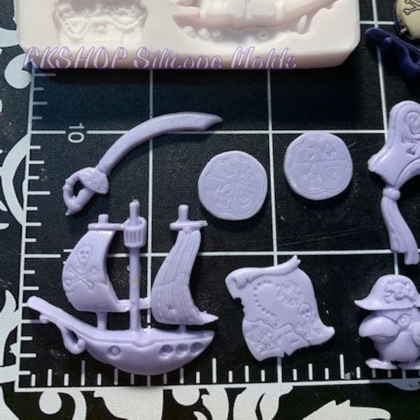 Pirate Theme Silicone Molds-pirate Ship-Treasure Chest-Pirate Sword-for Resin-fondant-jewelry-handcrafts-polymer clay-chocolate-wax-handmade