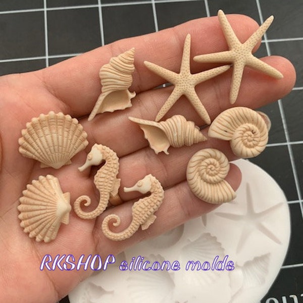 10 Cavities Seahorse-seashell-starfifh Silicone Mold Sea-Beach-Fish-Ocean-Fondant-Resin-crafts-Candy-Jewelry