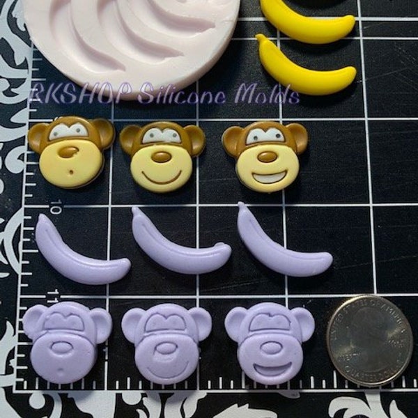 Monkey banana silicone mold for Fondant-handcrafts-polymer Clay-Candy-Jewelry-resin-wax-wild animal mold-handmade mold