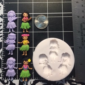 Hawaii Hula Dancers silicone mold girls-beach- Fondant-Resin-crafts- Clay-Candy-Jewelry-gumpaste