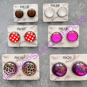 Glass MIX Cabochon 12mm stud earrings-Stainless Steel Stud Earrings-gold/silver studs-spring-polka dotstiger-glitter earrings-resin earrings