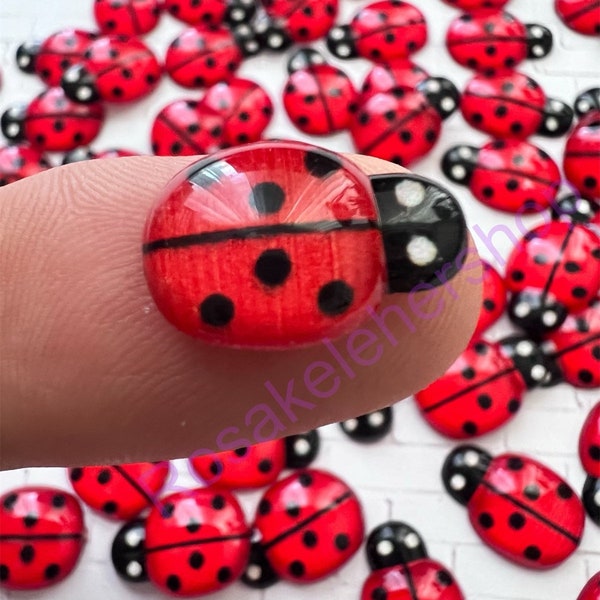 Ladybug red/black 11/15mm #030 resin cabochon Read to Ship Embellishment-Insect-flat back-jewelry-Beads-handcrafts-Scrapbooking-DIY Projects