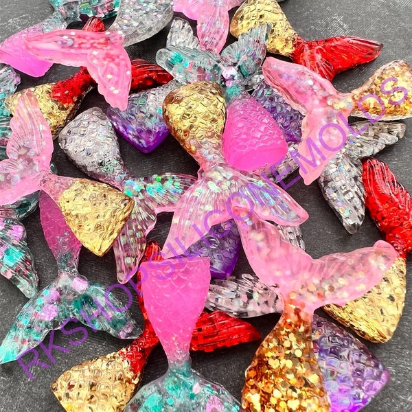 Small Resin glitter Mermaid tail flatback Cabochon for Cellphones-Embellishment-Crafts-sea-ocean-beach-fish-Scrapbooking-DIY ProjectsKawaii