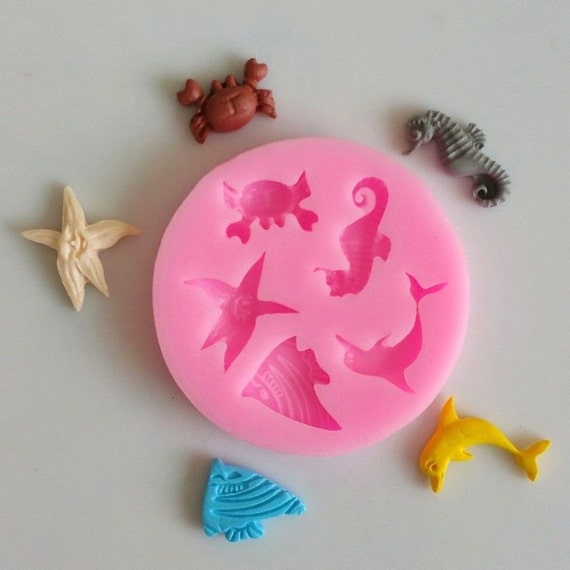 Dolphin Crab Fish Seahorse Starfish Silicone Mold for Fondant Crafts Chocolate Gum Paste Sea Creatures