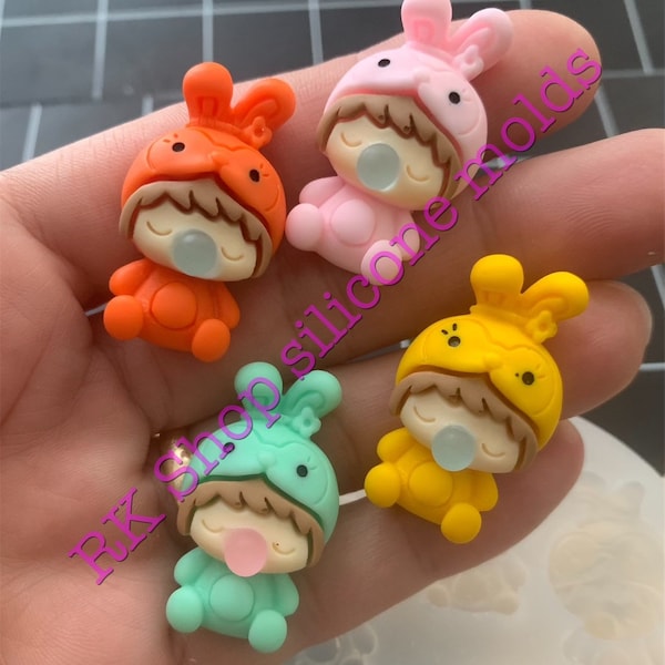 Baby Bunny Rabbit silicone mold for Baby shower-Fondant-Resin-polymer Clay-Candy-Jewelry-handcrafts-soap embeds-wax-chocolate-handmade mold