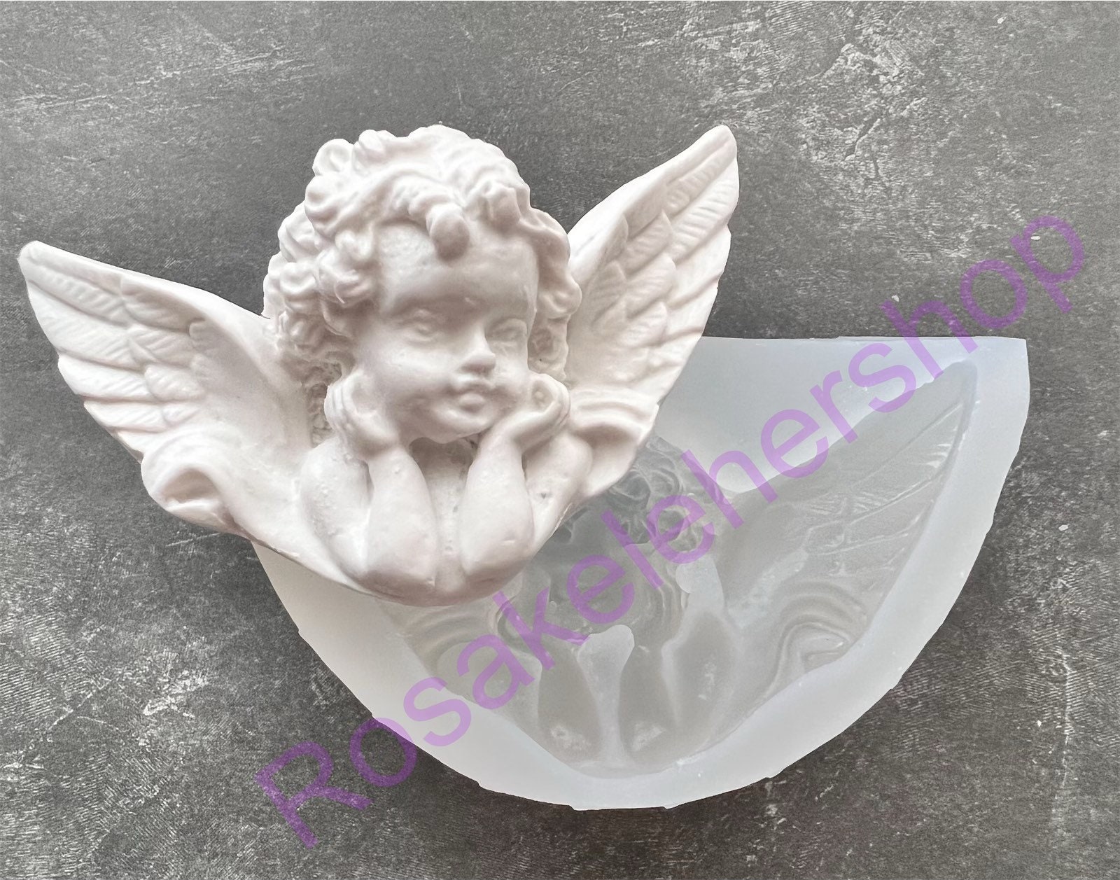 置物 angel X-LARGE Angel Cherub Silicone Mold-harp-cupid-christmas