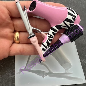 Beauty hair dryer-hair brush-hair curler-silicone mold for fondant-Resin-Polymer Clay-handcrafts-chocolate-Christmas ornaments-handmade.