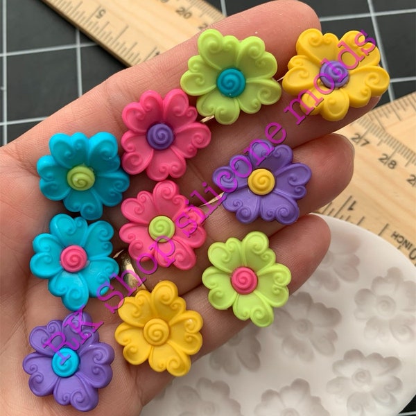 Moule en silicone à centre tourbillonnant de fleurs printanières pour fondant, résine, pâte polymère, bonbons, bijoux, artisanat, chocolat, cire, inclusions de savon, moules faits main.