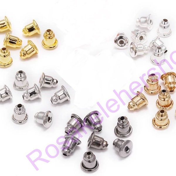 Bullet Clutch Earring Post Hook Stopper Backs, Small Metal Ear Nuts Gold/K gold/Silver/steel/rhodium/Gunmetal Black-Ear Nuts-metal caps-