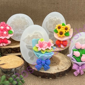 Flowers-roses-sunflower bouquet handmade silicone mold for Fondant-Resin-chocolate-Clay-Candy-Jewelry making-crafts and more.