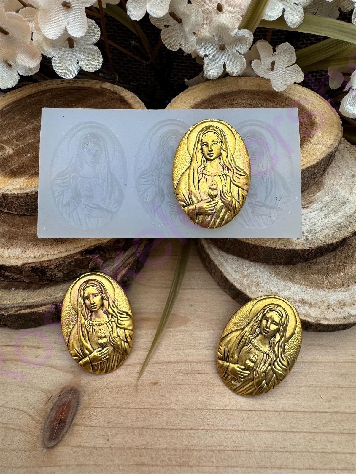 Immaculate-sacred Heart of Mary cameo silicone mold for crafts-clay-resin-fondant-ornaments-chocolate-jewelry making-candy-chocolate.