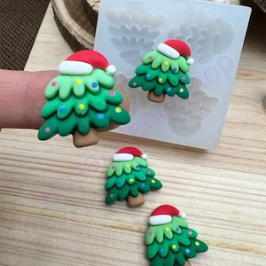 Cute Christmas Tree ornament silicone mold for Fondant-Resin-handcrafts-polymer Clay-Jewelry-candy-chocolate-wax-soap embeds-handmade mold.