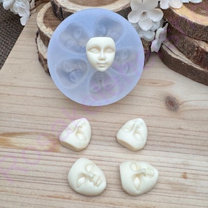 Very small face mask handmade silicone mold for Fondant-Resin-DYI crafts-Clay-Candy-Jewelry making-chocolate-plaster-craft supplies.