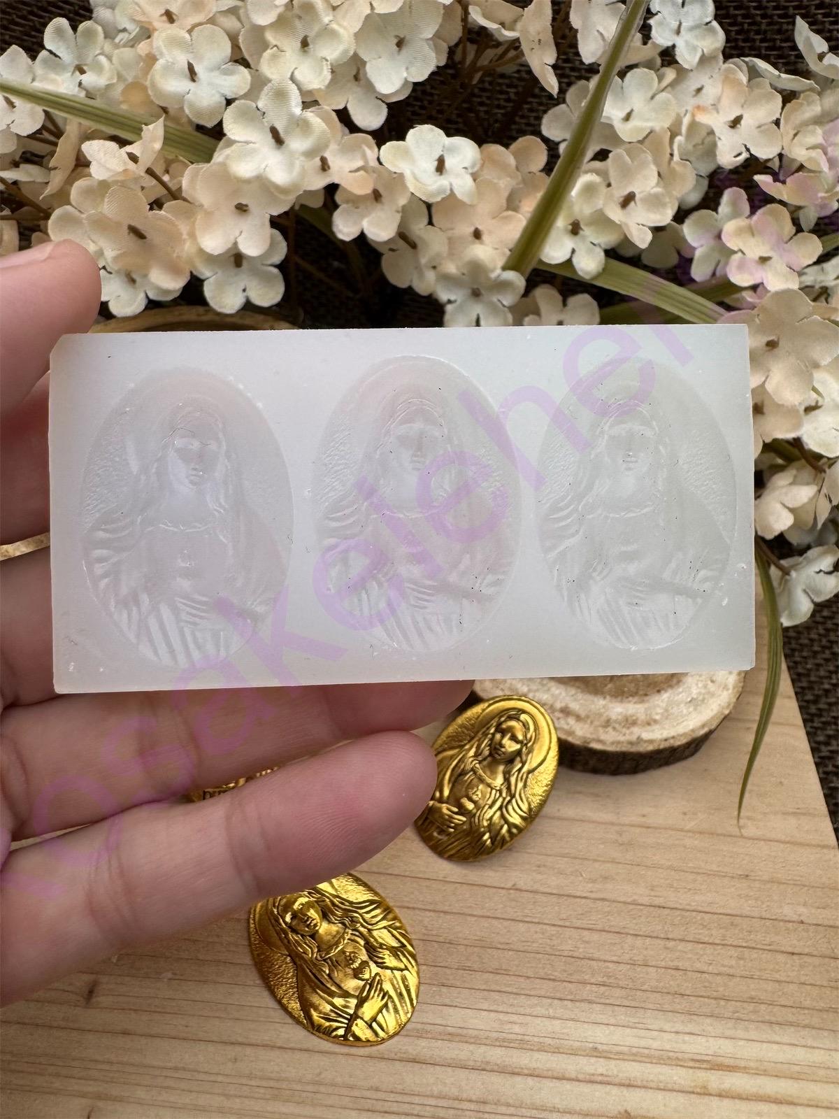 Immaculate-sacred Heart of Mary cameo silicone mold for crafts-clay-resin-fondant-ornaments-chocolate-jewelry making-candy-chocolate.