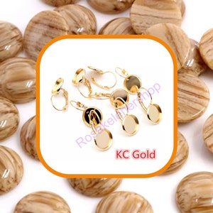 KC Gold plated blank Earring Settings Lever Back Bezels for Cabochons-12mm Glue Pad Setting -DIY Jewelry-Crafts