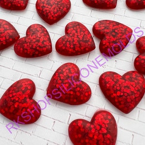 10 pieces 17mm HOT RED with or without glitter mini hearts flatback Cabochon for Embellishment-Crafts-Scrapbooking-DIY valentine-Kawaii Cabs