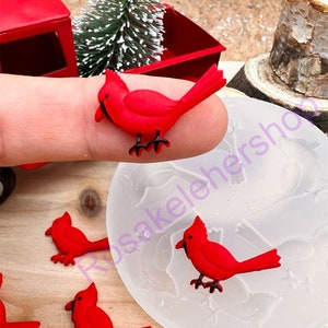Cardinals Bird silicone mold (very tiny-flat black) for Fondant-Resin-handcrafts-polymer Clay-Candy-Jewelry-handmade molds-Christmas