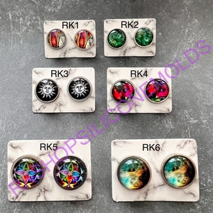 Glass Cabochon stud earrings-12MM Stud Earrings -Stainless Steel Stud Earrings-abstract Studs-gold/silver studs-sun/moon/peacock studs