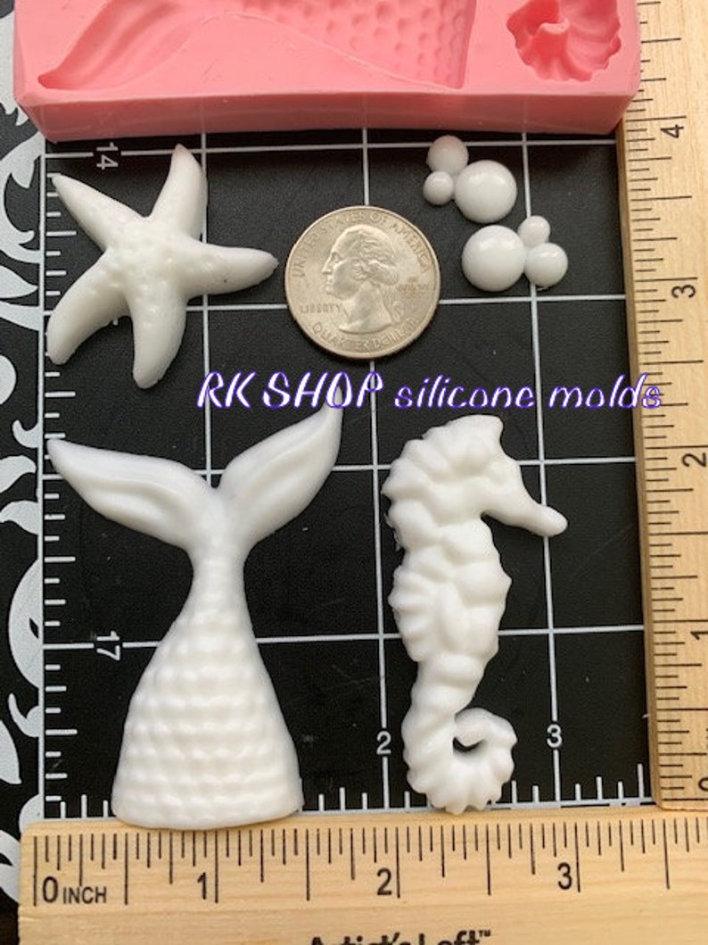 Mermaid tail-Starfish-Seahorse silicone mold Sea-ocean-beach Fondant-kids-girls-Resin-Gumpaste-Clay-Candy-Jewelry-crafts