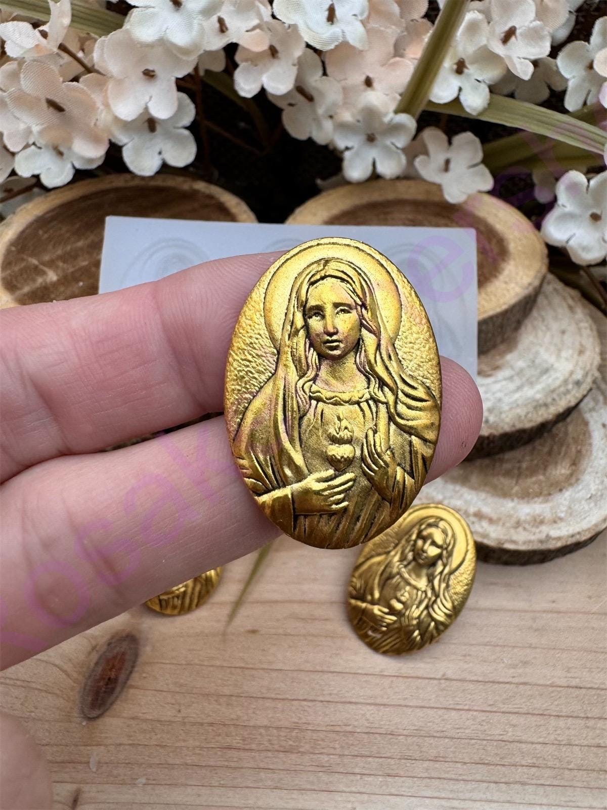 Immaculate-sacred Heart of Mary cameo silicone mold for crafts-clay-resin-fondant-ornaments-chocolate-jewelry making-candy-chocolate.