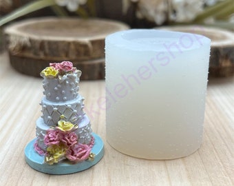 3D Wedding cake MINIATURE handmade silicone mold for-Resin-plaster and more-Jewelry making-craft supplies.(Read the product description)
