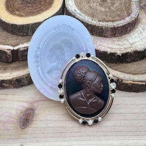 African American black woman cameo handmade silicone mold for Fondant-Resin-clay-Candy-Jewelry making-plaster-chocolate-craft supplies.