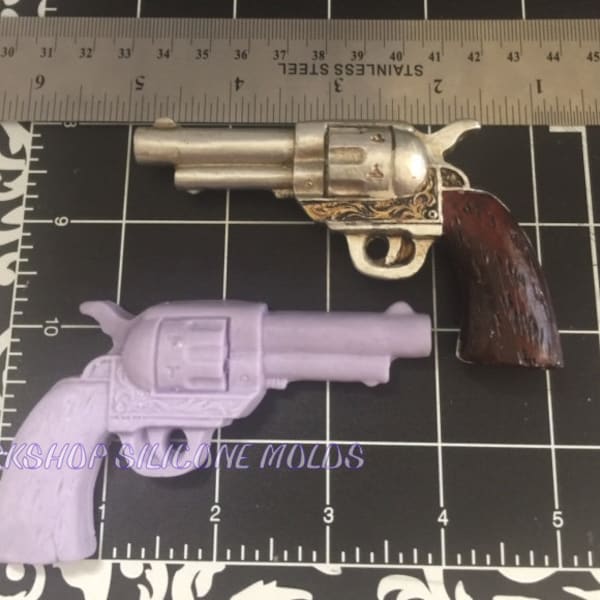 Gun 6 Shooter revolver-Crossed Pistol-western pistol-silicone mold for resin-handcrafts-polymer Clay-wax-soap-chocolate-handmade molds.