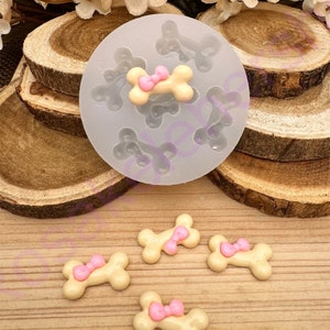 Dog-Puppy bone with bow handmade silicone mold (VERY SMALL) for Fondant-Resin-crafts-Clay-Candy-chocolate-Jewelry making-plaster and more.
