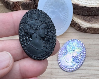 Vintage elegant Lady cameo handmade silicone mold for Fondant-Resin-clay-Candy-pendant Jewelry making-crafts-wax-plaster-chocolate and more.