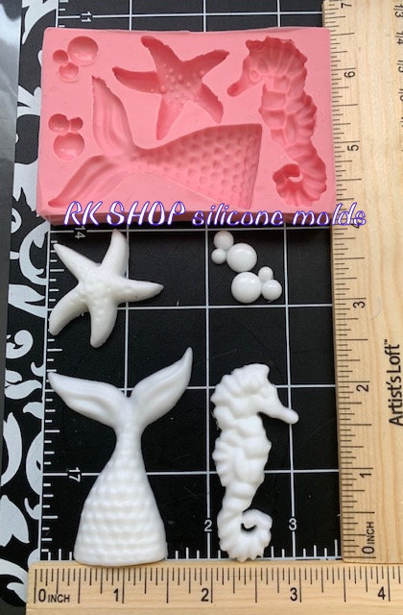 Mermaid tail-Starfish-Seahorse silicone mold Sea-ocean-beach Fondant-kids-girls-Resin-Gumpaste-Clay-Candy-Jewelry-crafts