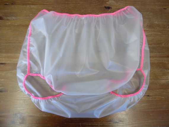 50/52 Hip Clear Plastic Waterproof Pants Pink Trim 