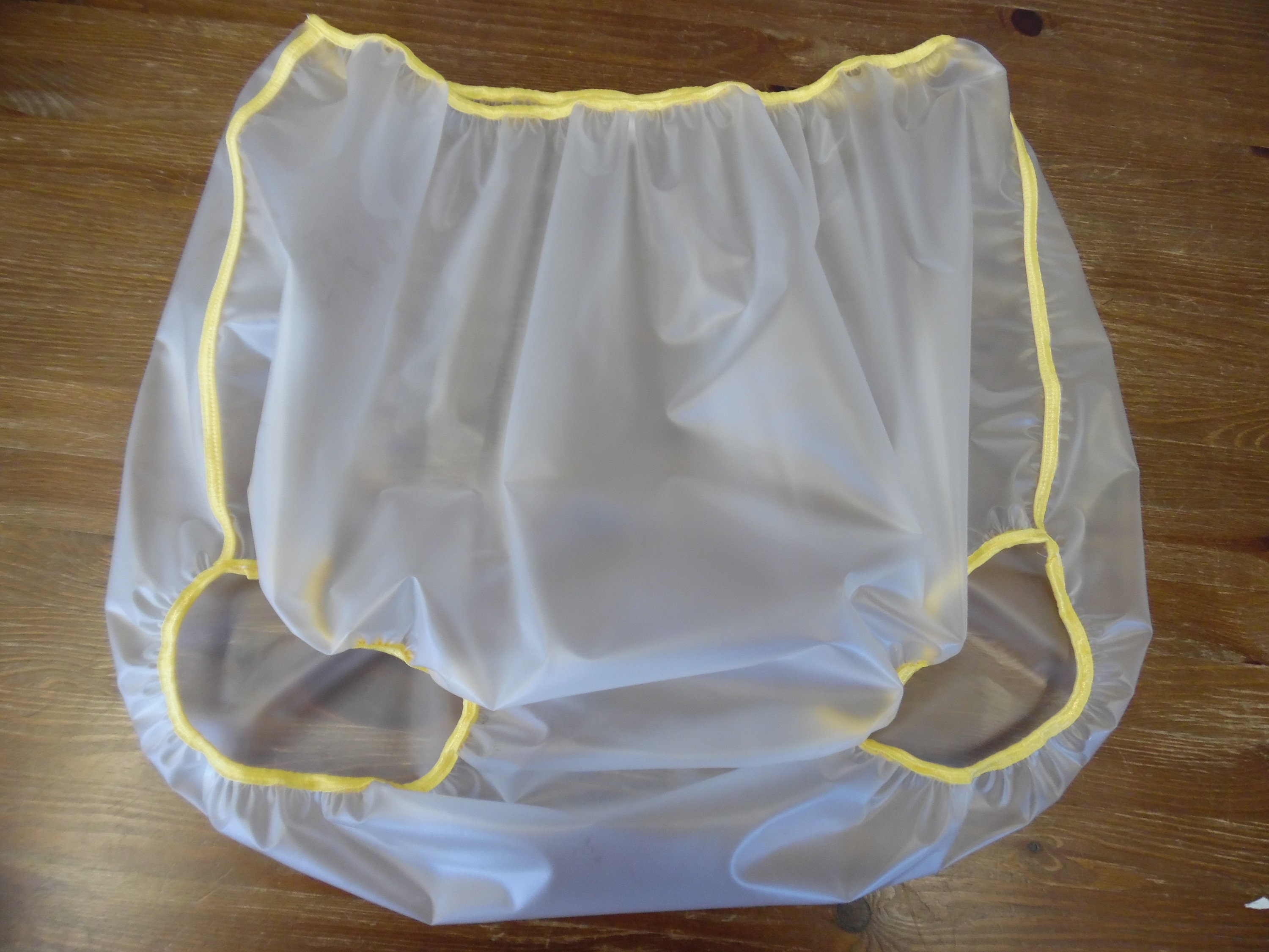 46/48 Hip Clear Plastic Waterproof Pants Yellow Trim 