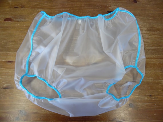 46/48 Hip - Clear Plastic waterproof Pants - Blue Trim