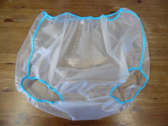 50/52 Hip - Clear Plastic waterproof Pants - Blue Trim
