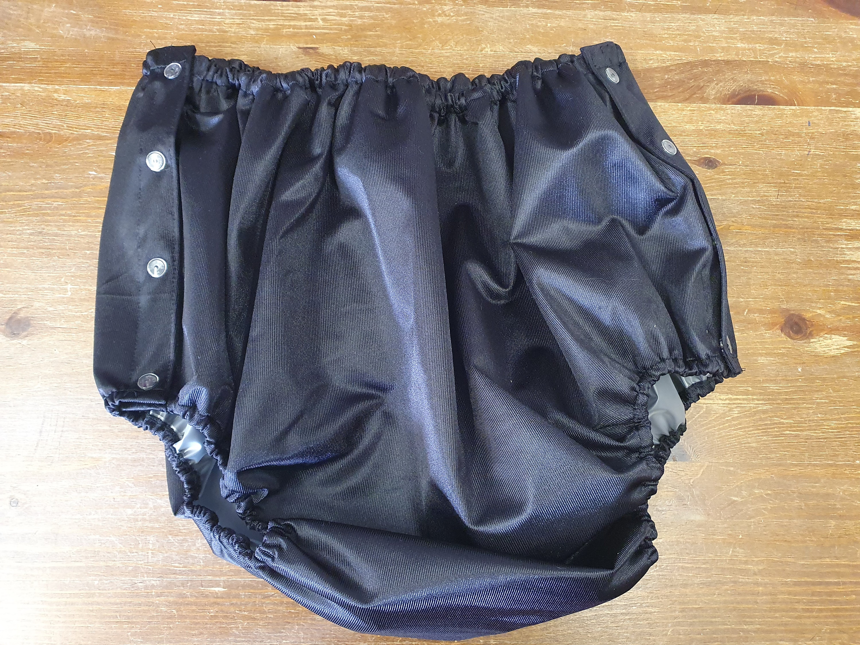 46/48 Hip Black Satin Covered Side Open Clear Plastic Pants FREE